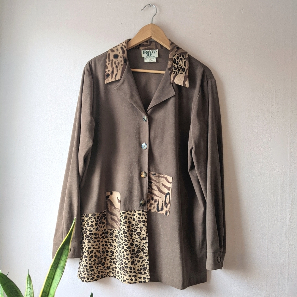 Vintage Animal Print Patchwork Shacket